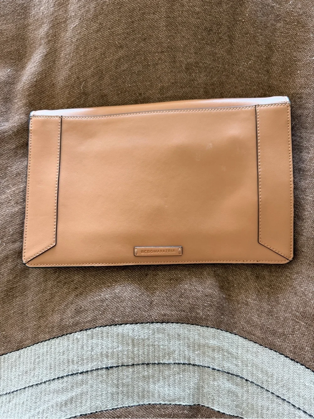 BCBGMaxAzria Nude Tan Envelope Clutch with Metal Accents